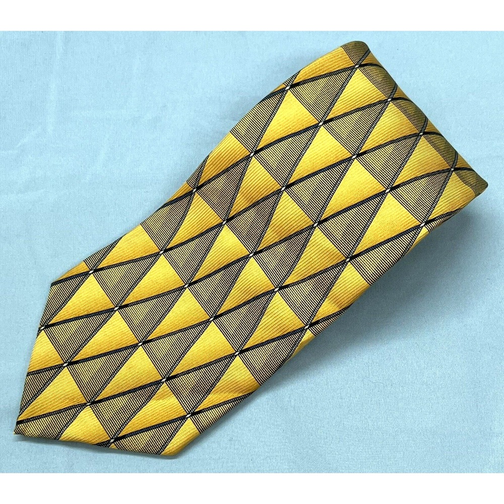 JZ RICHARDS Gold/Taupe Colorblock TRIANGLE PRINT Men's Silk Neck Tie EXTRA LONG